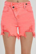 RISEN Raw Hem Asymmetrical Waist Denim Shorts for Women