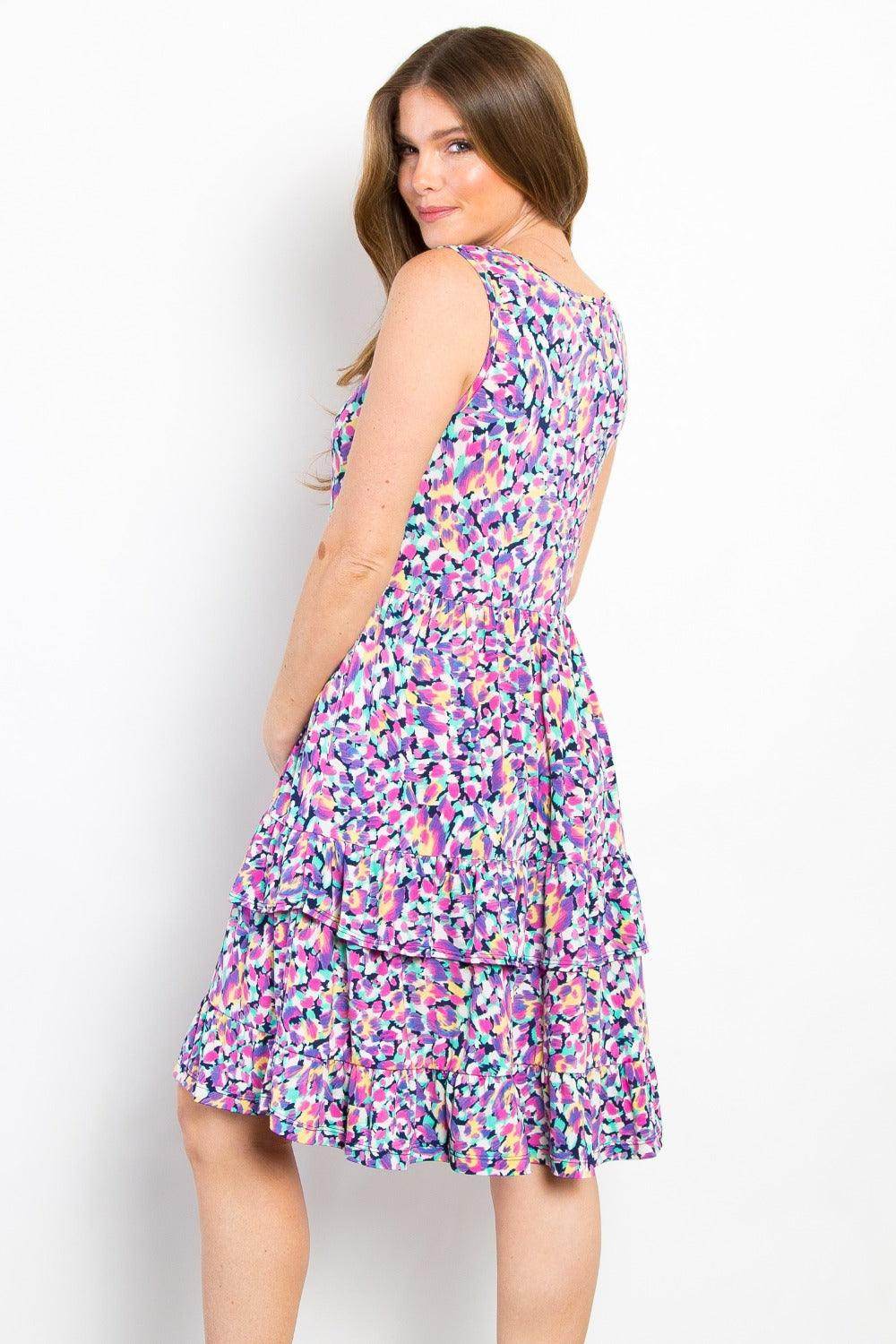 Be Stage Full Size Print Wrinkle Free Ruffled Dress Style