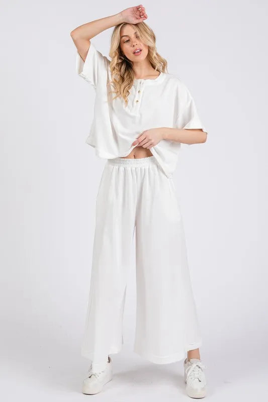 Ces Femme Half Button Half Sleeve Top and Pants Set