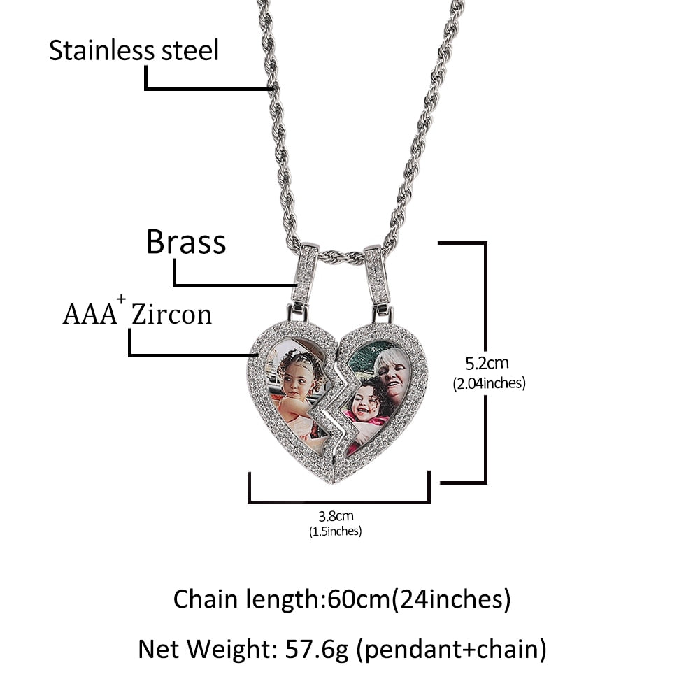 magnetic necklace for couples custom heart photo pendant