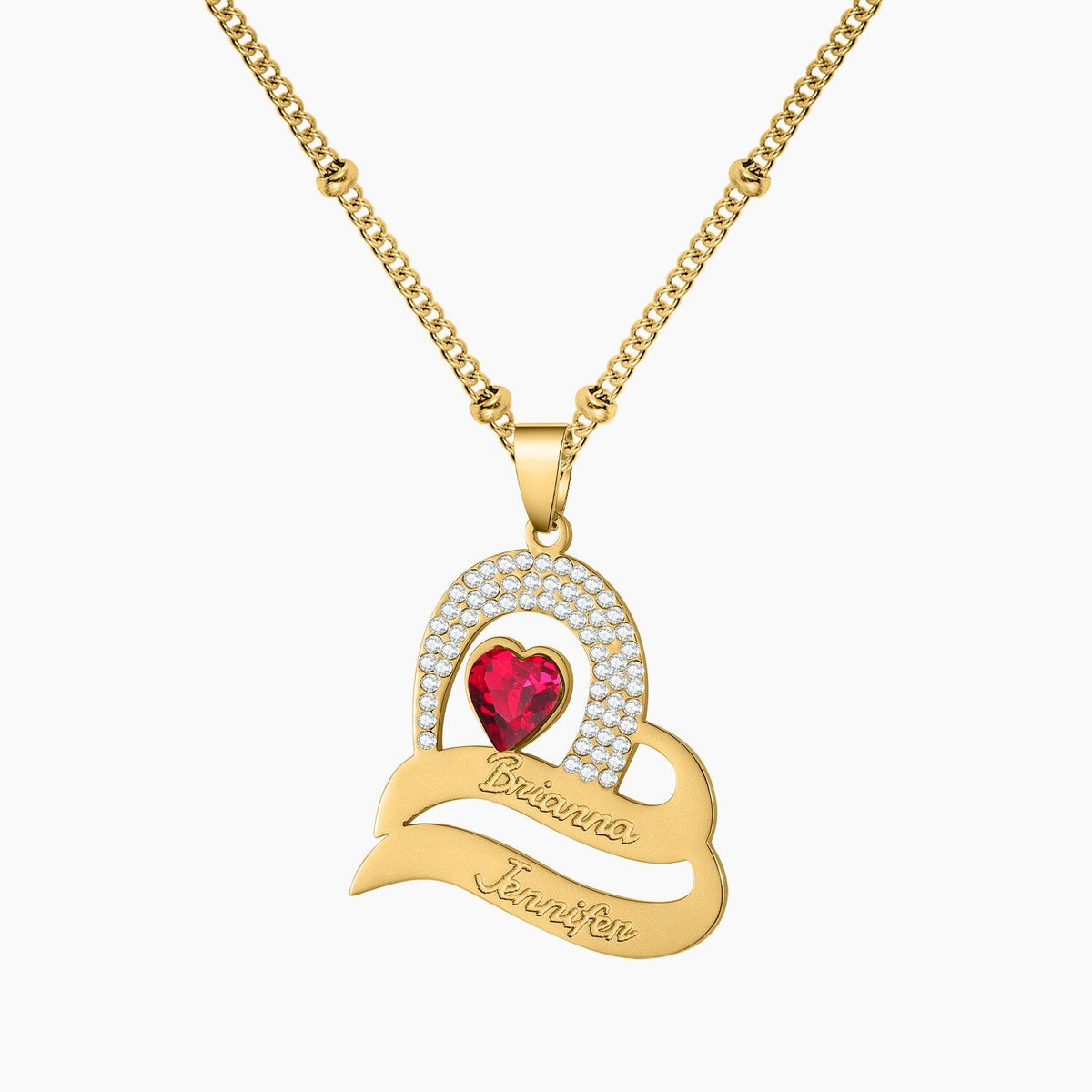 Personalized Delicate Cubic Zirconia Stones Engraved Names Custom Heart Pendant