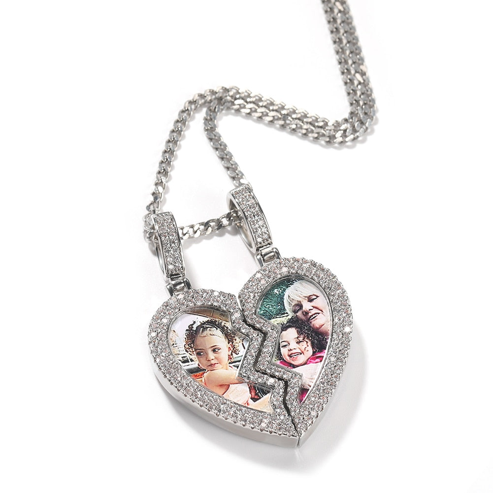 magnetic necklace for couples custom heart photo pendant