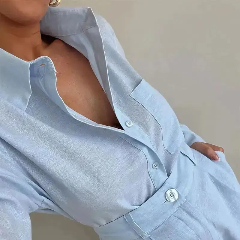 Loose Long Sleeve Blouse & Casual Short Set