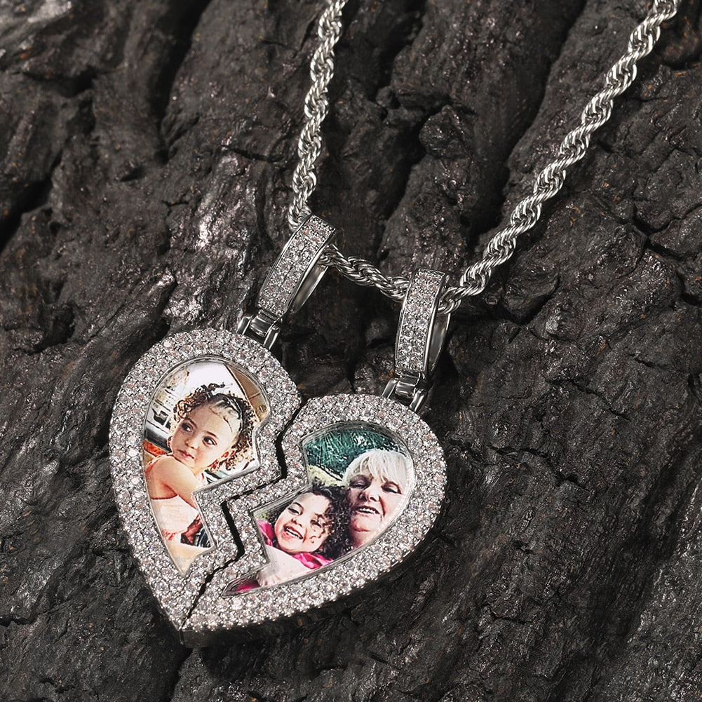 magnetic necklace for couples custom heart photo pendant