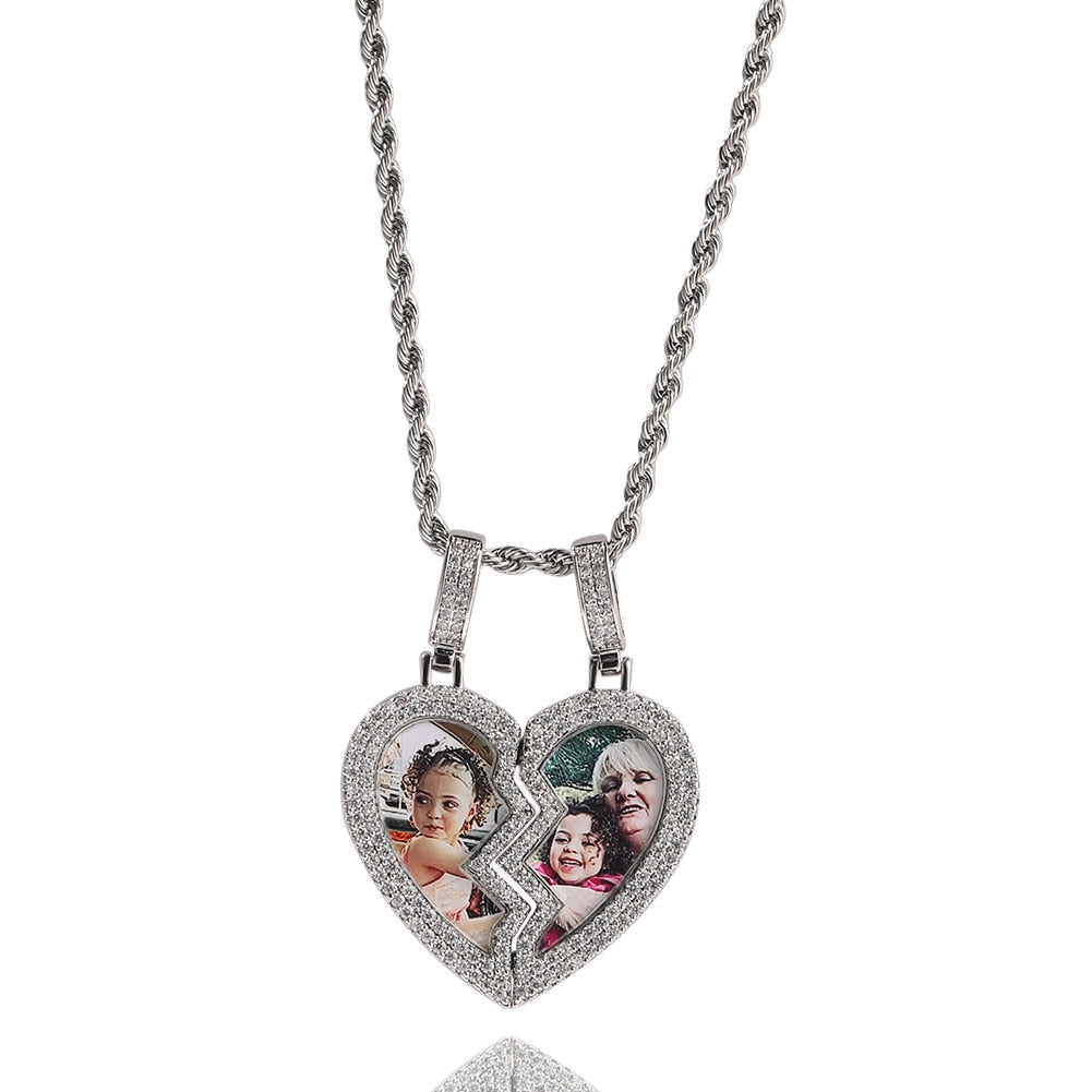 magnetic necklace for couples custom heart photo pendant