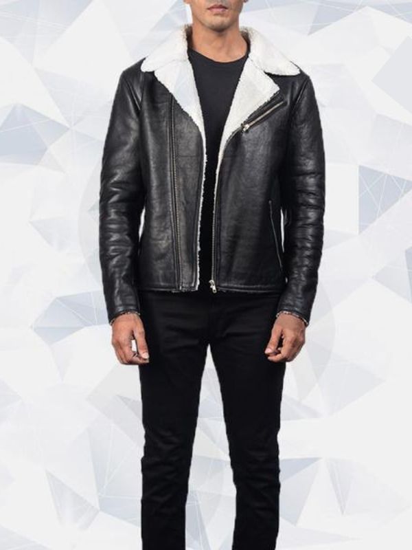 Alberto White Shearling Black Leather Jacket