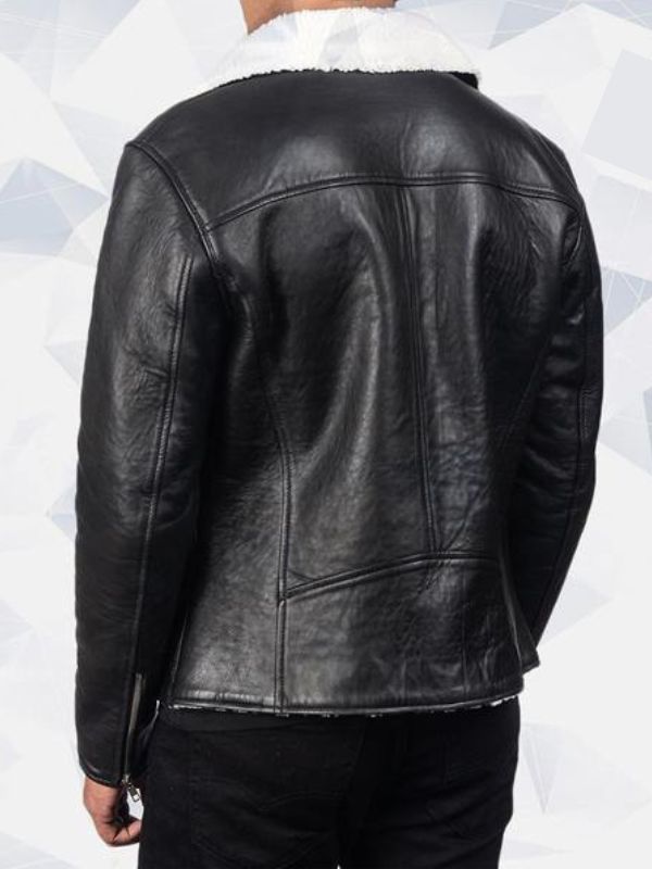 Alberto White Shearling Black Leather Jacket