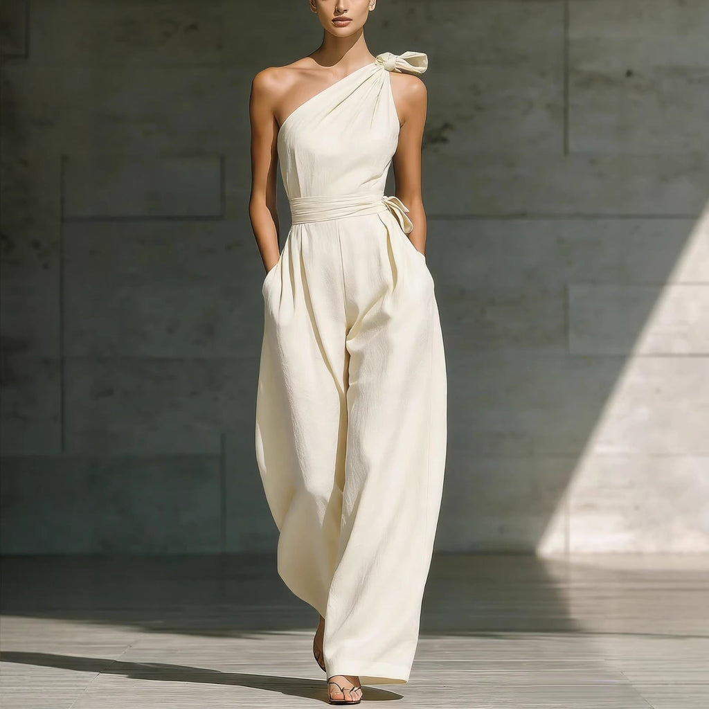 Women's Sleeveless Halter Neck Cinched Waist Slim Jumpsuit – 6 Colors S–2XL
