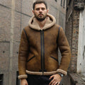 Men’s Brown Shearling Aviator Leather Bomber Jacket With Fur