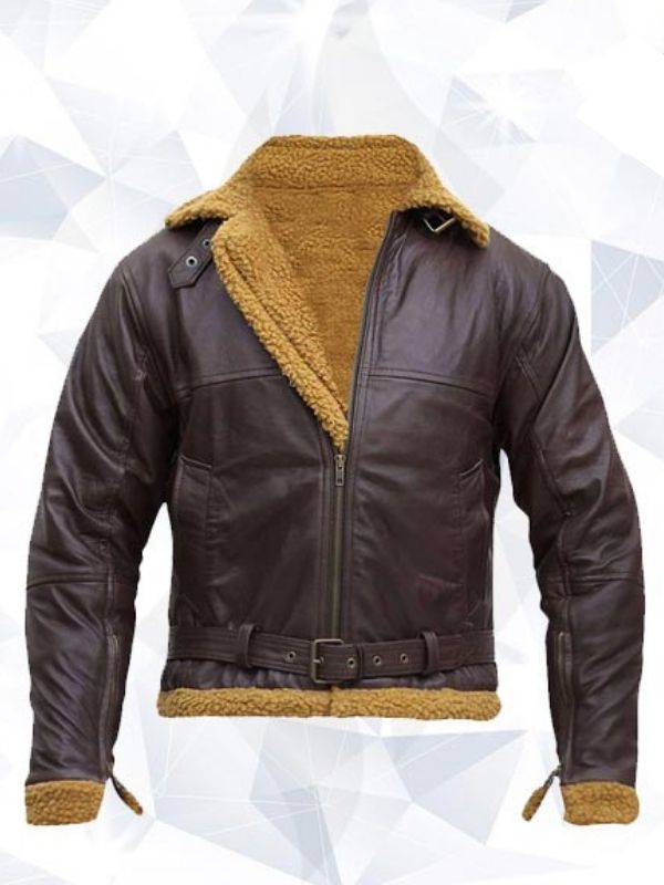 B3 Men Flying Aviator Winter Shearling Fur Pilot Sheepskin Bomber Leather Jacket