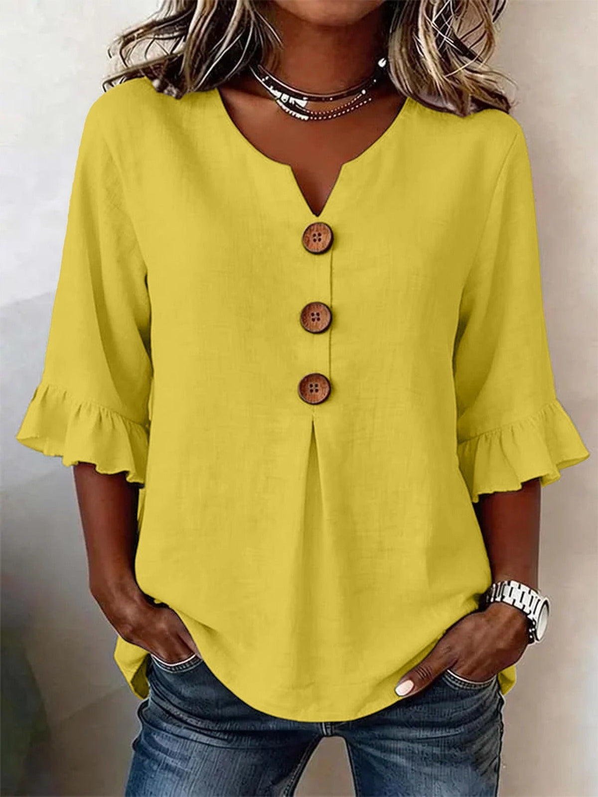 Women's V-Neck Button-Up Blouse — Summer Casual Top