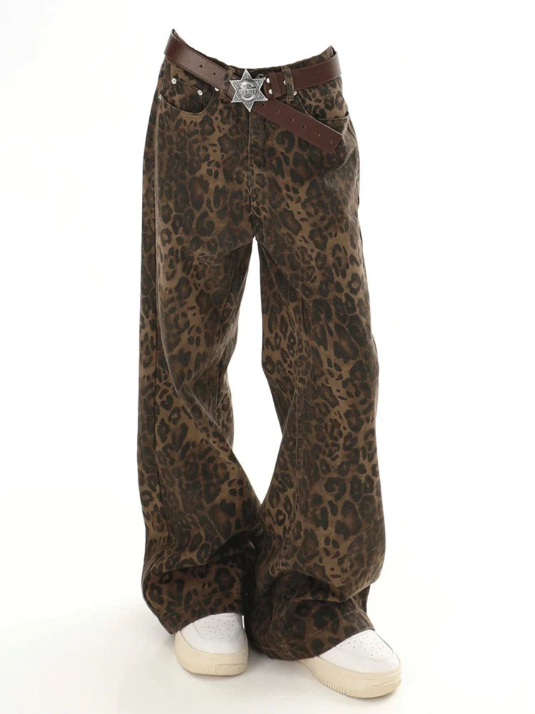 Baggy Leopard Print Y2k Jeans Women