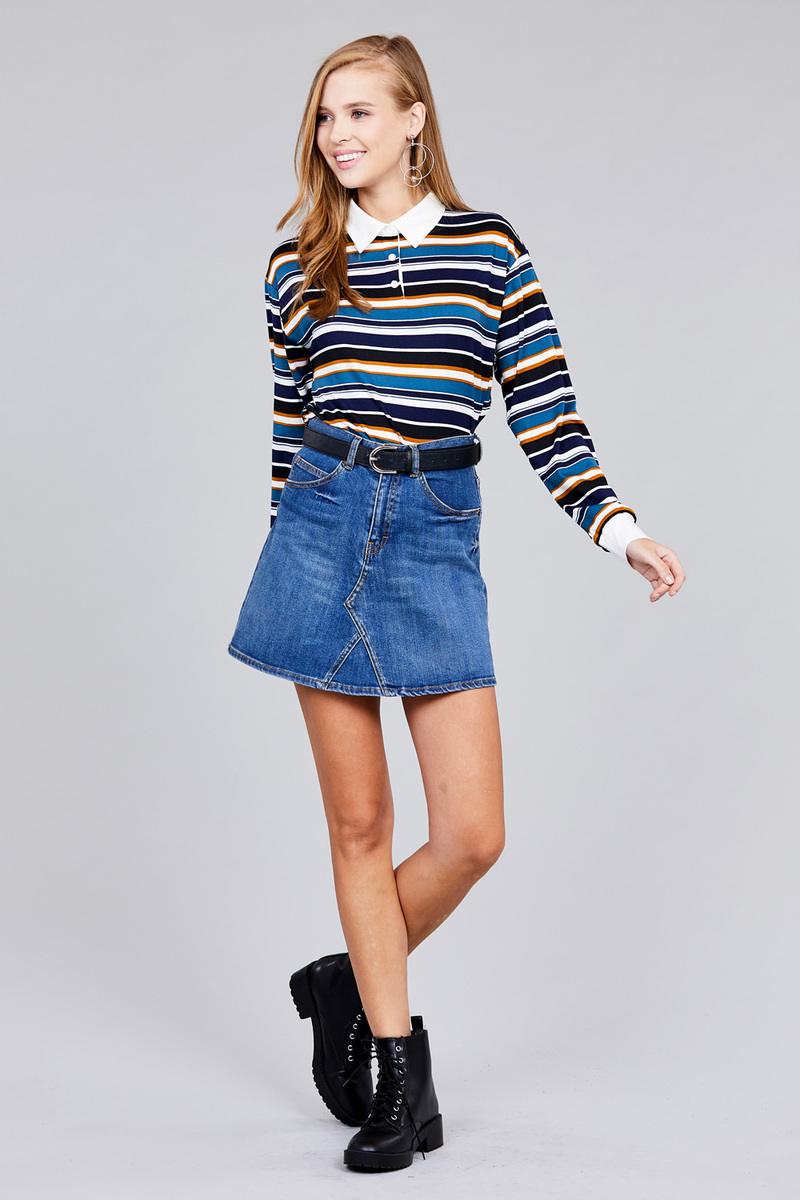 long sleeve multi striped dty brushed shirt