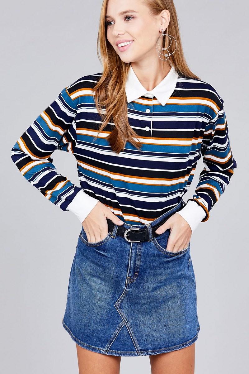 long sleeve multi striped dty brushed shirt