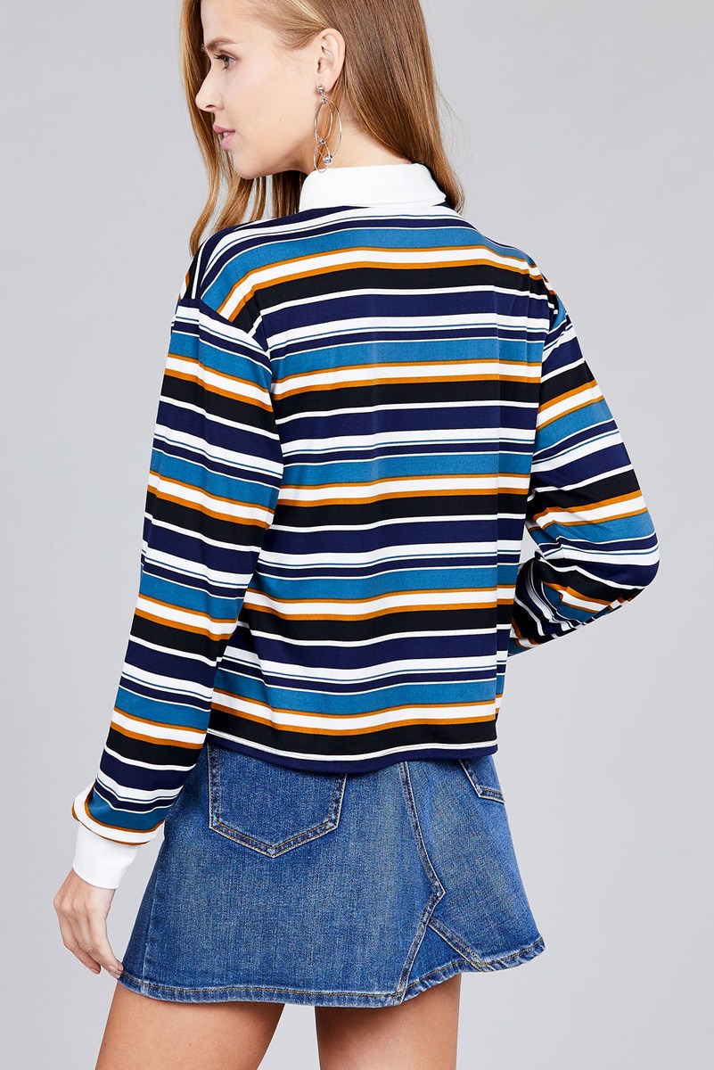 long sleeve multi striped dty brushed shirt