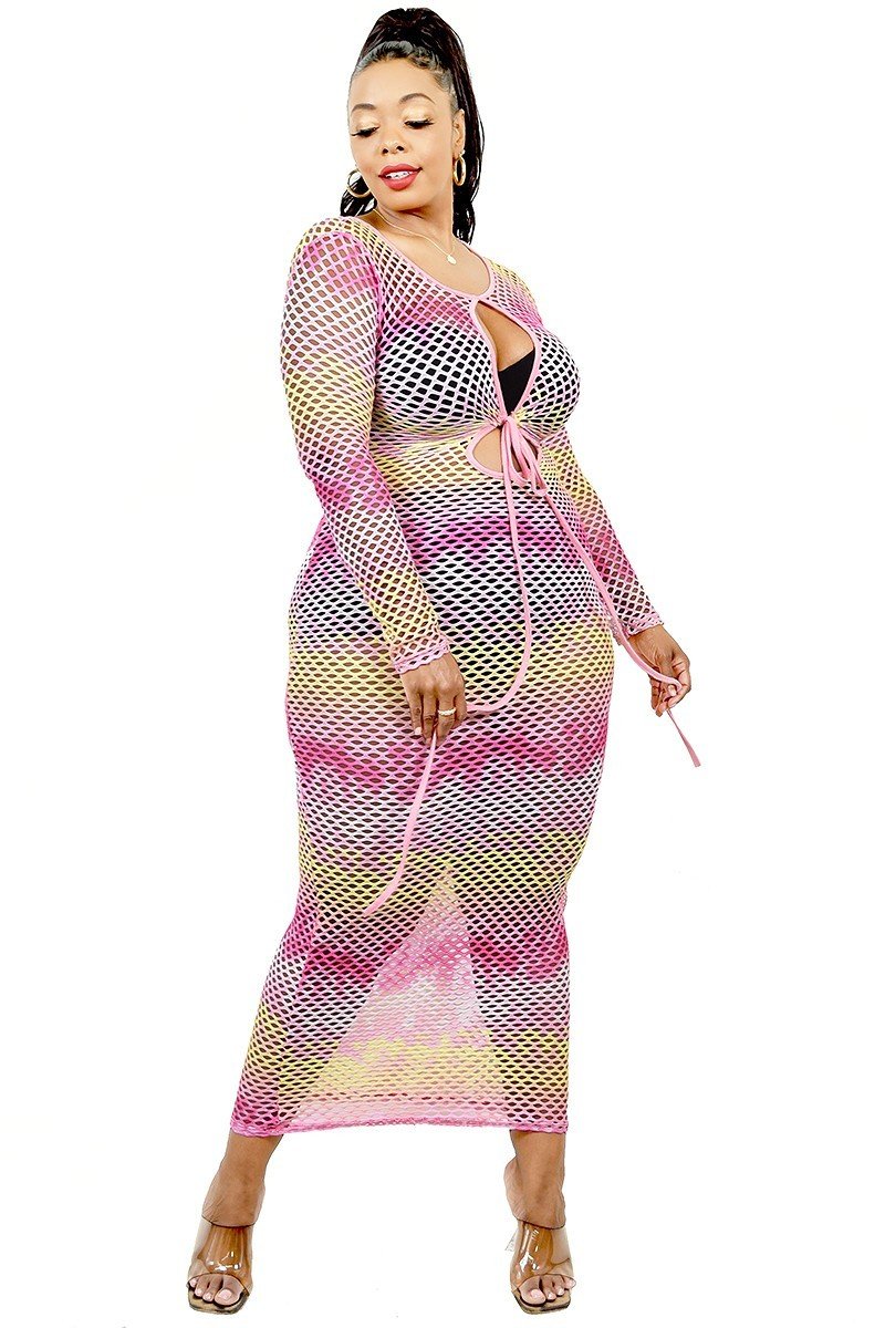 See-through Gradient Fishnet Overlay Dress