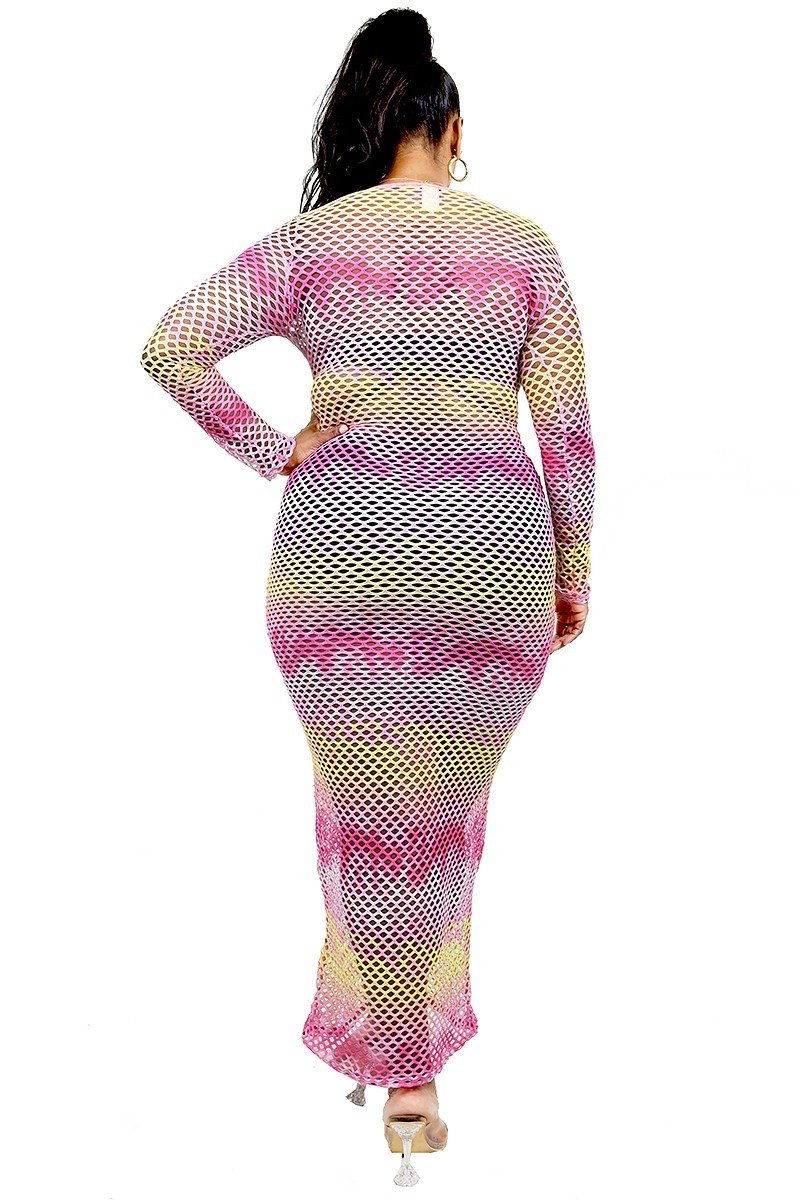 See-through Gradient Fishnet Overlay Dress