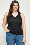 Solid Ribbed Knit Polo Sleeveless Top