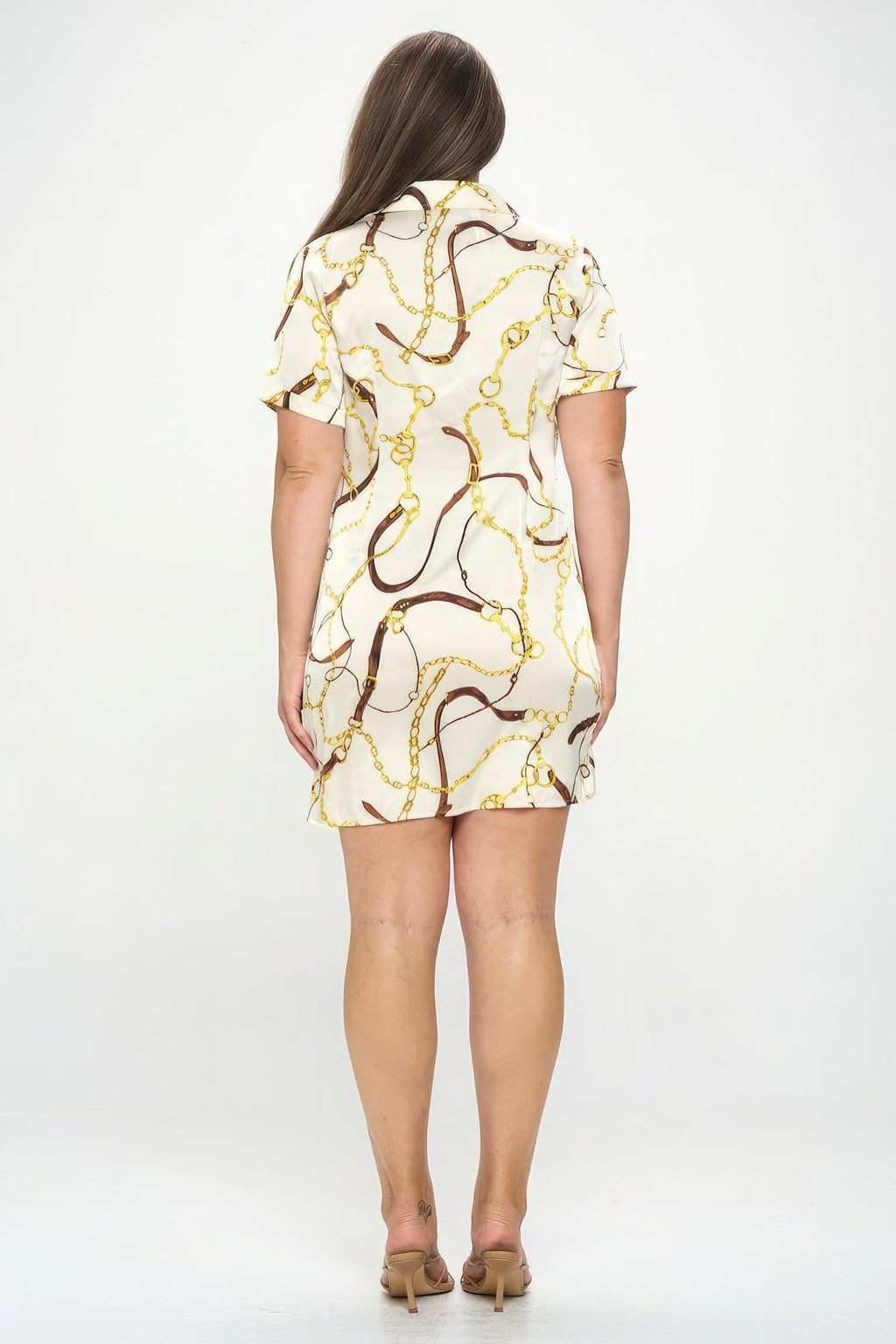 Chain Belt Print Short Sleeve Wrap Tie Dress