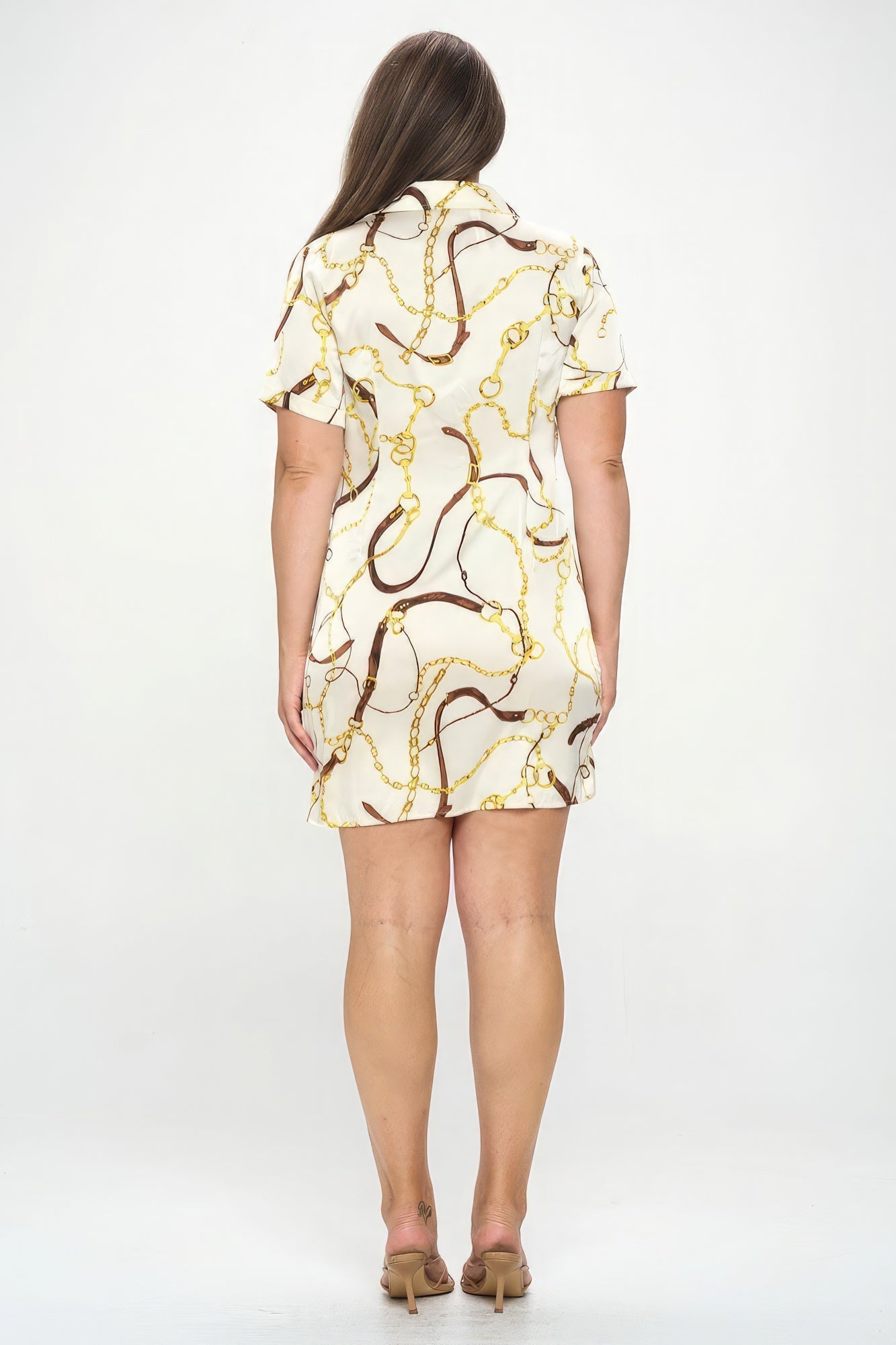 Chain Belt Print Short Sleeve Wrap Tie Dress