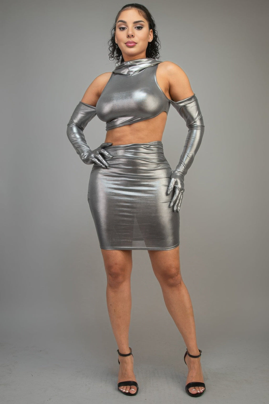 Midi Dress With Gloves & Hoodie