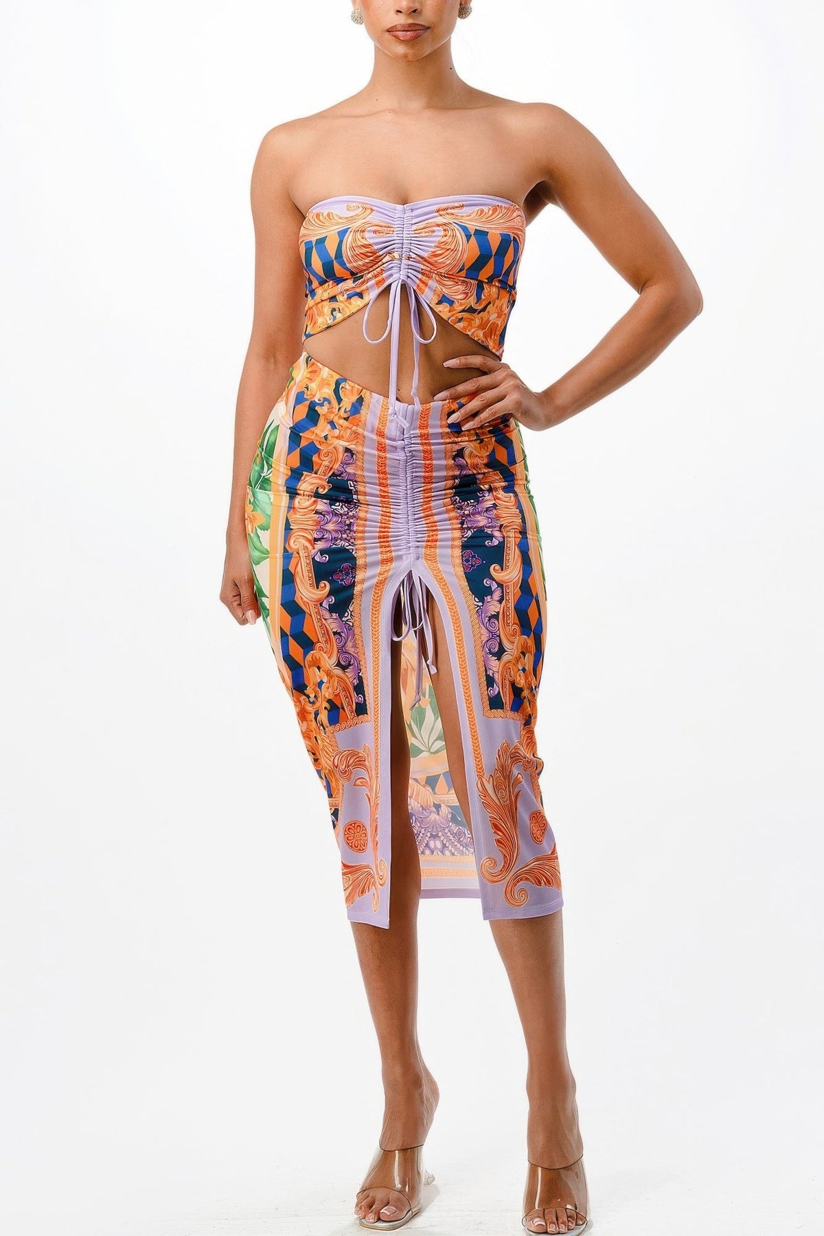 Ruching Midi Skirt Set