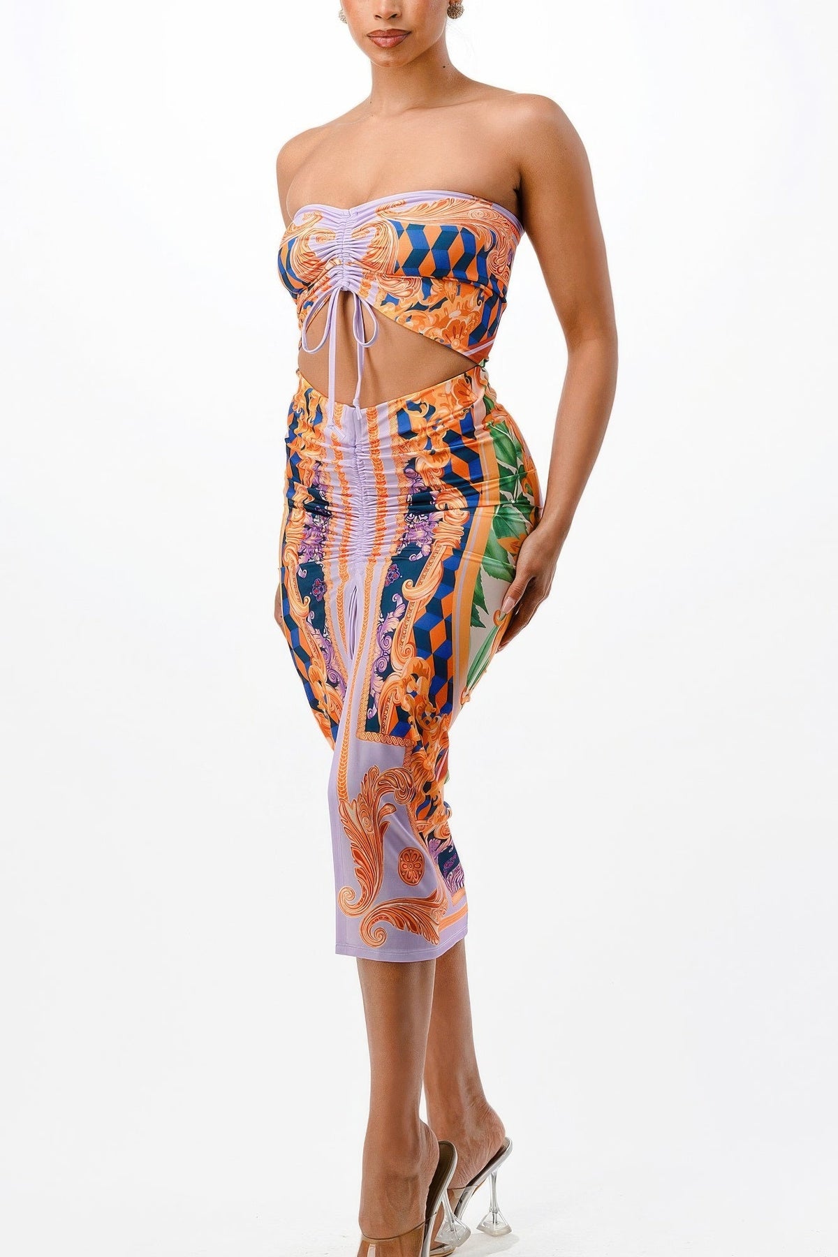 Ruching Midi Skirt Set