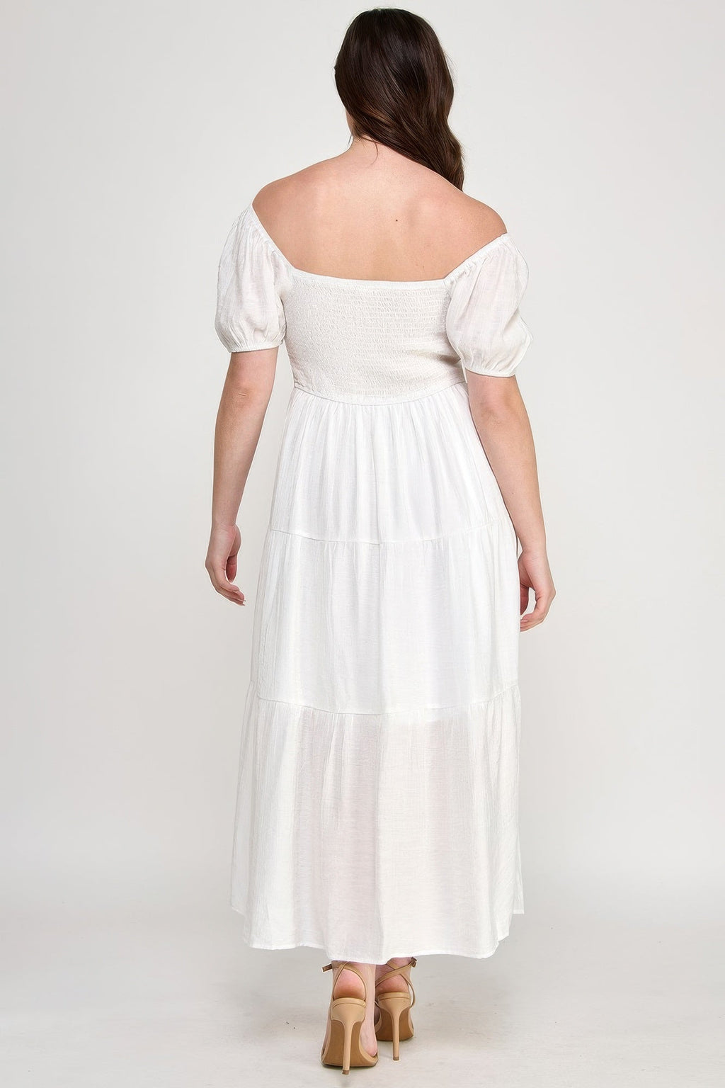 Front Tie Puff Sleeve Tired Maxi Dress