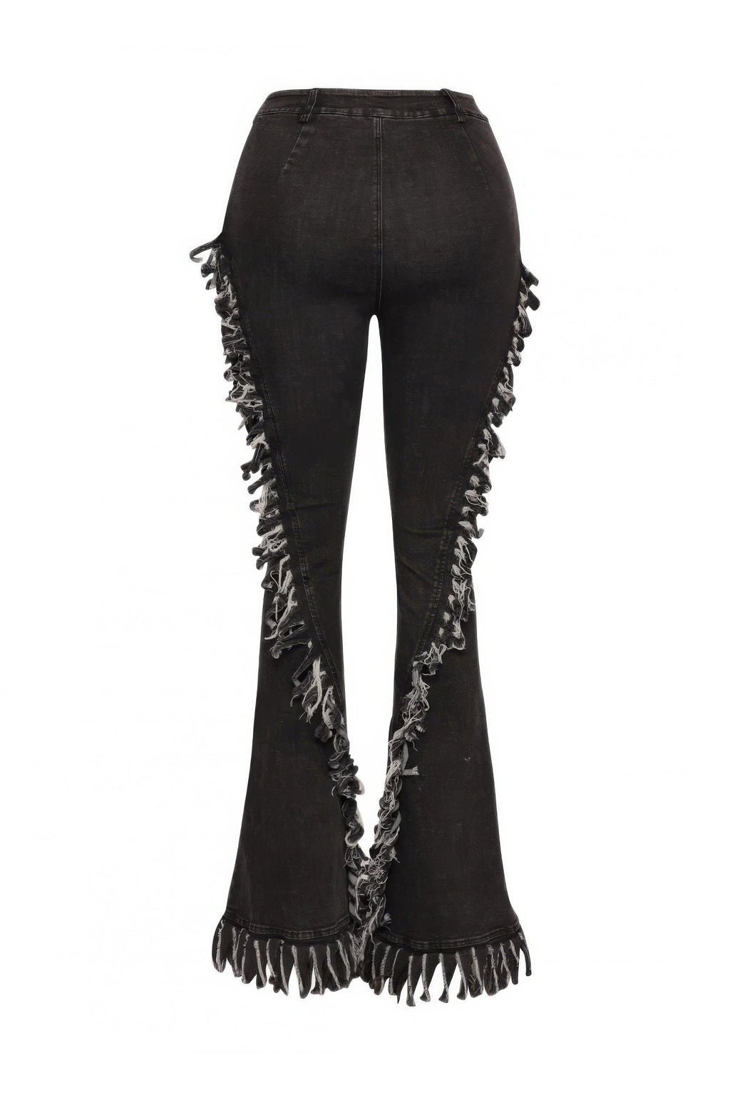 Distressed Fringe Denim Flared Pant