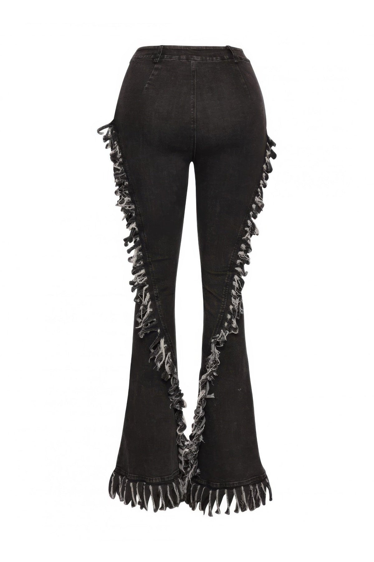 Distressed Fringe Denim Flared Pant
