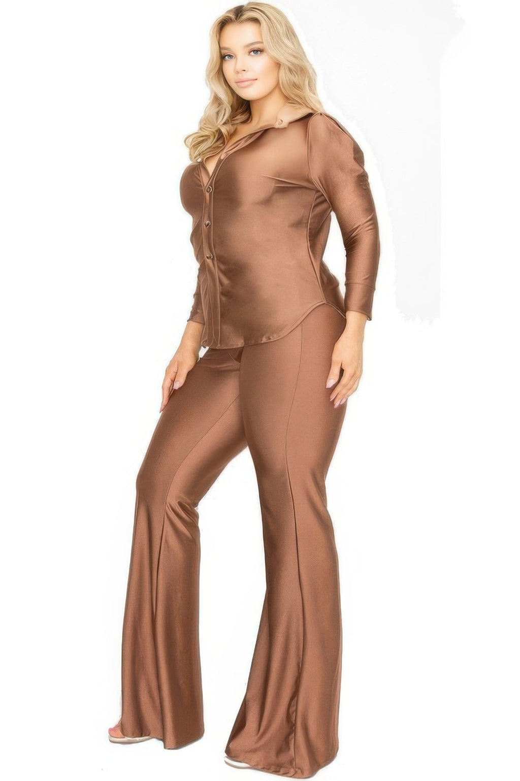 Satin 3/4 Sleeve Wide Leg 2 Piece Set