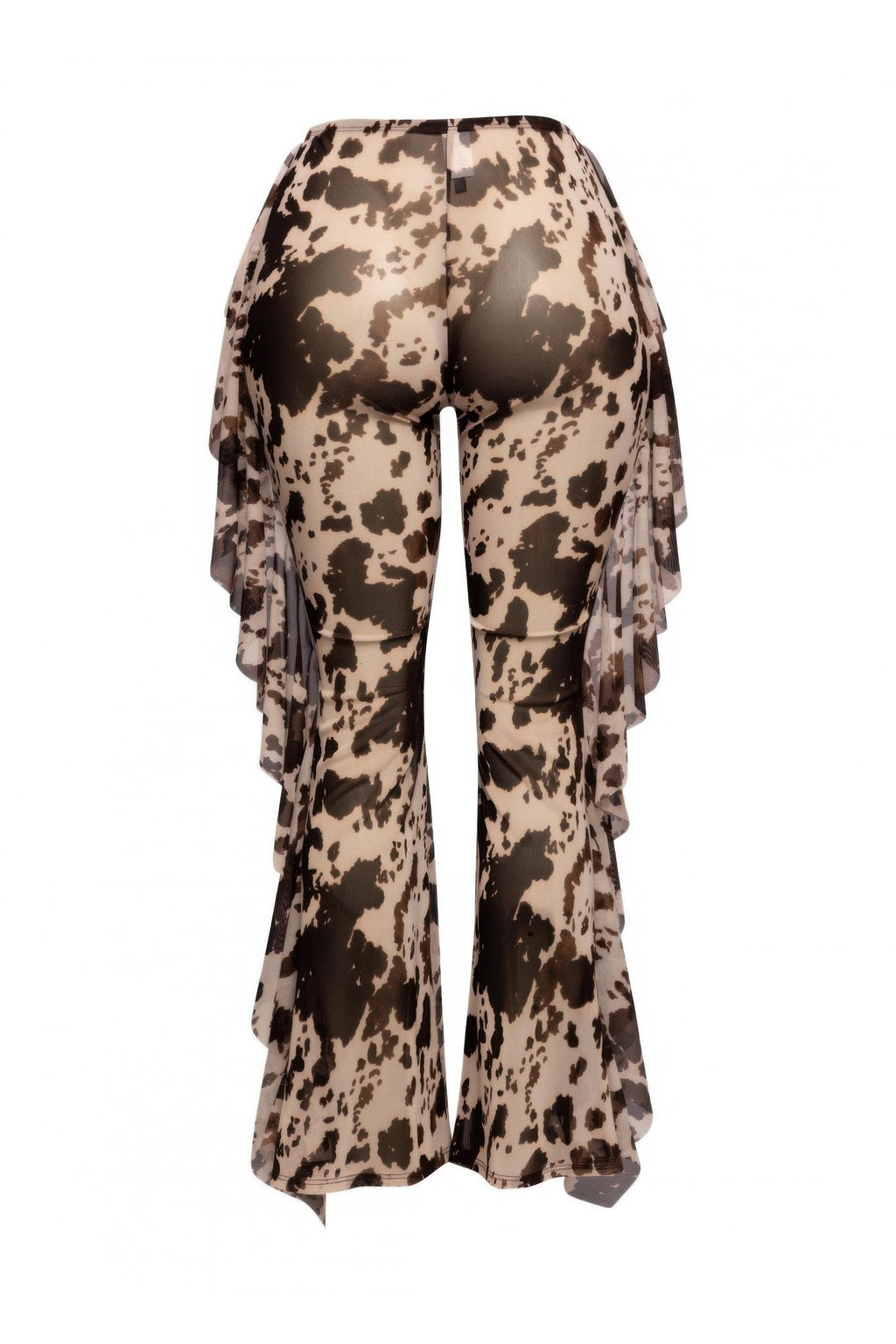 Side Ruffle Detailed Printed Mesh Pants