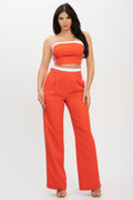 Stripe Tapping Contrast Elastic Band Toppants Set