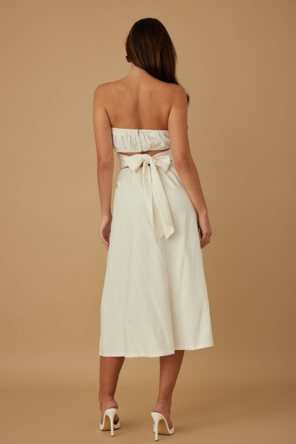 Flower Lining Linen Pattern Strapless Dress