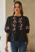 Poplin Front Ribbon Tie Blouse