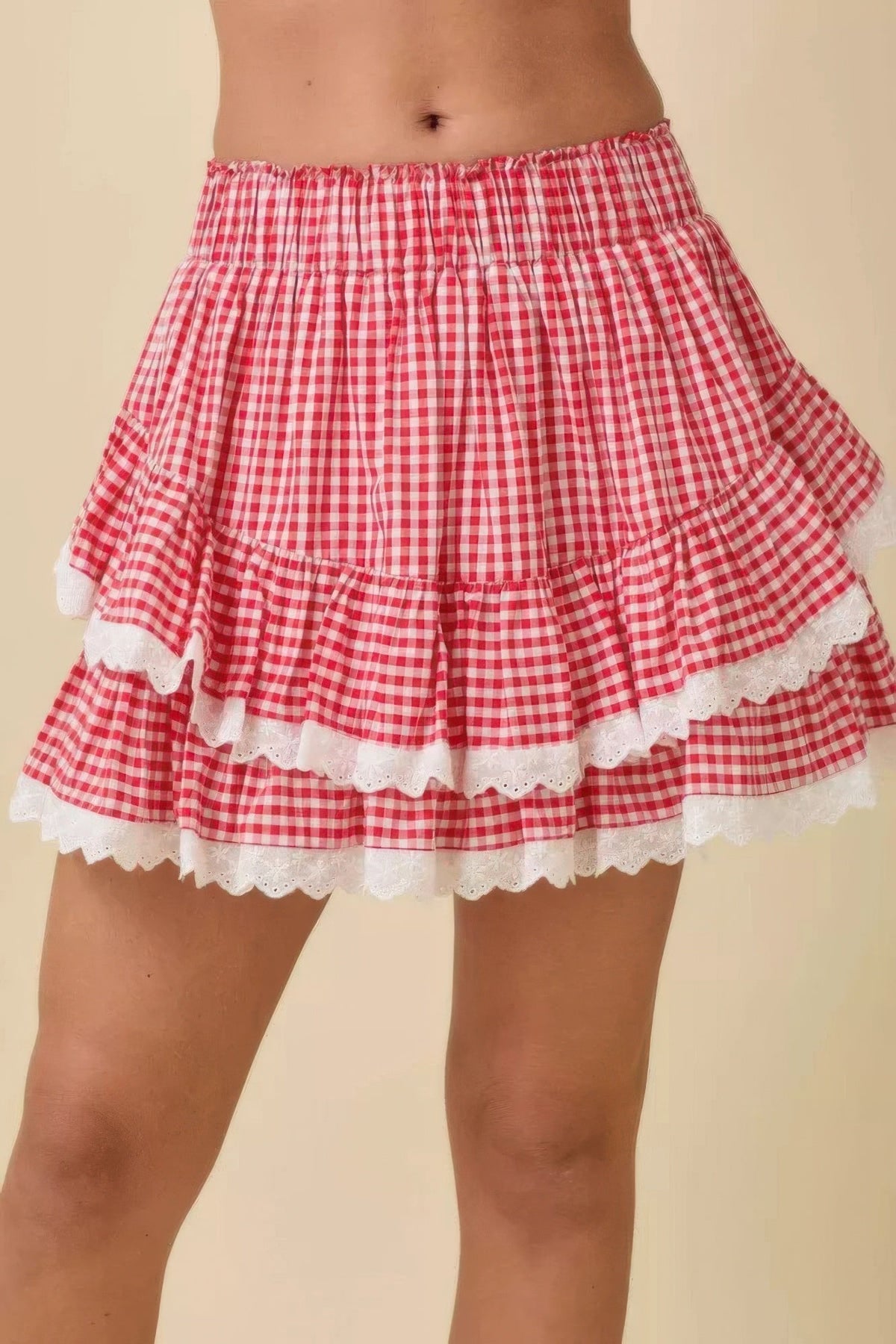 Gingham Ruffle Skort With Eyelet Ruffle