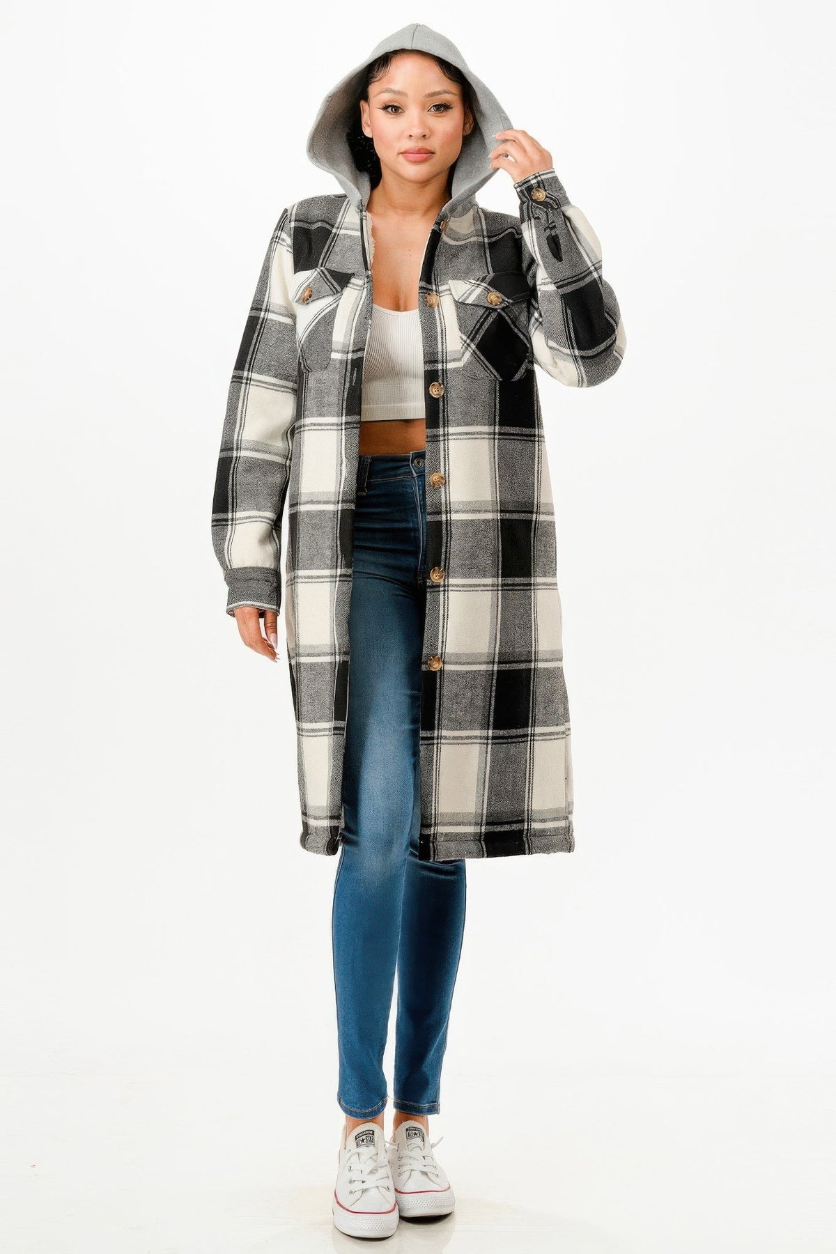 Hooded Plaid Coat