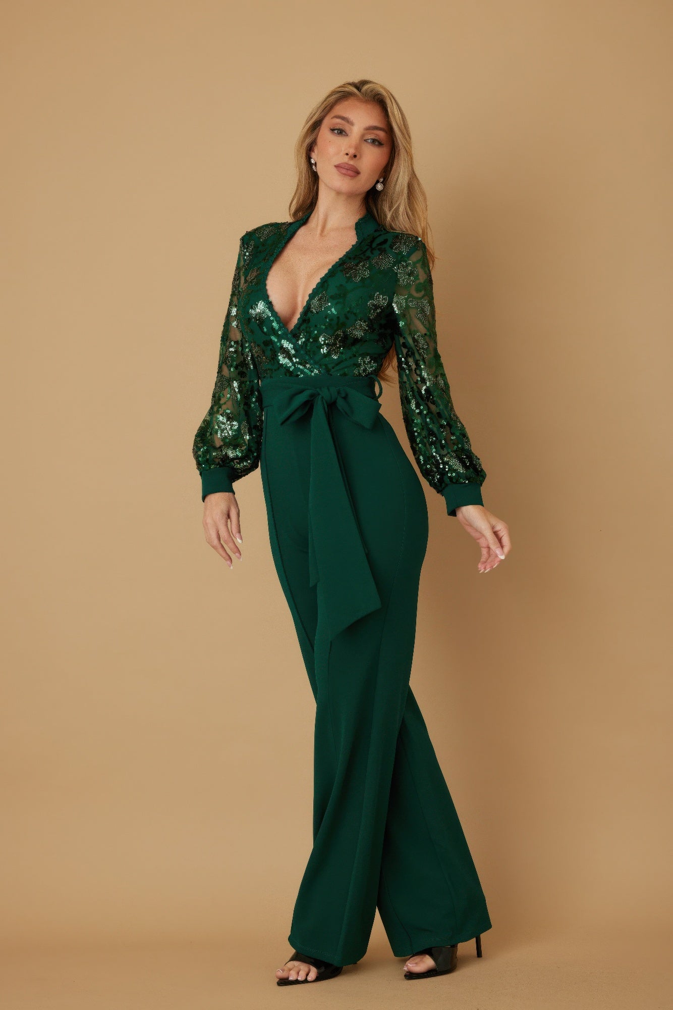 Flower Vein Sequin Print Jumpsuit