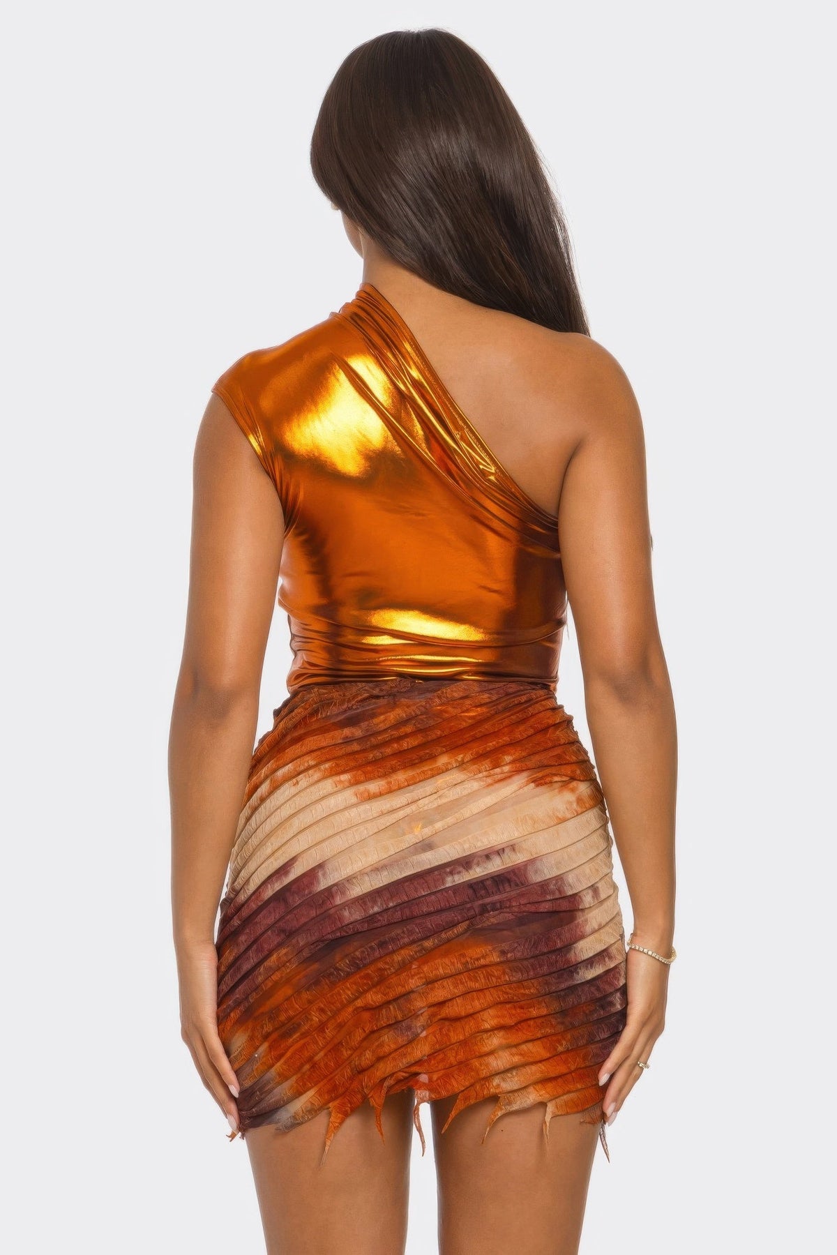 Metallic One Shoulder Bodysuit & Mini Skirt Set