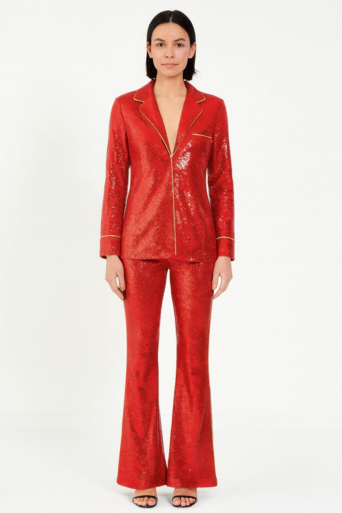 Sequin Collared Two Piece Set