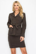 Ls Belted Button Up Jacket & Pencil Skirt Set