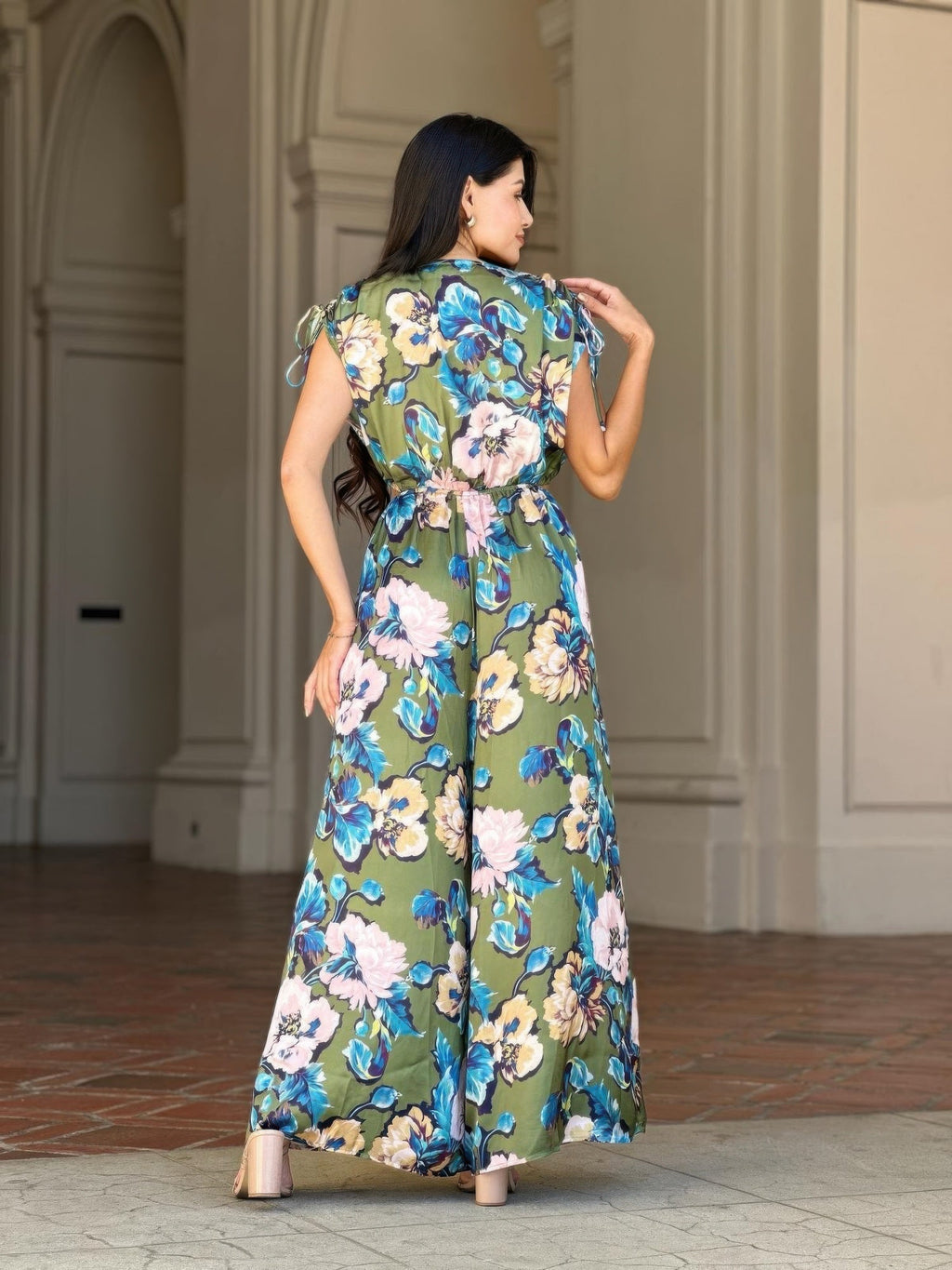 Satin Floral Cut Out Straight Leg Jumpsuit