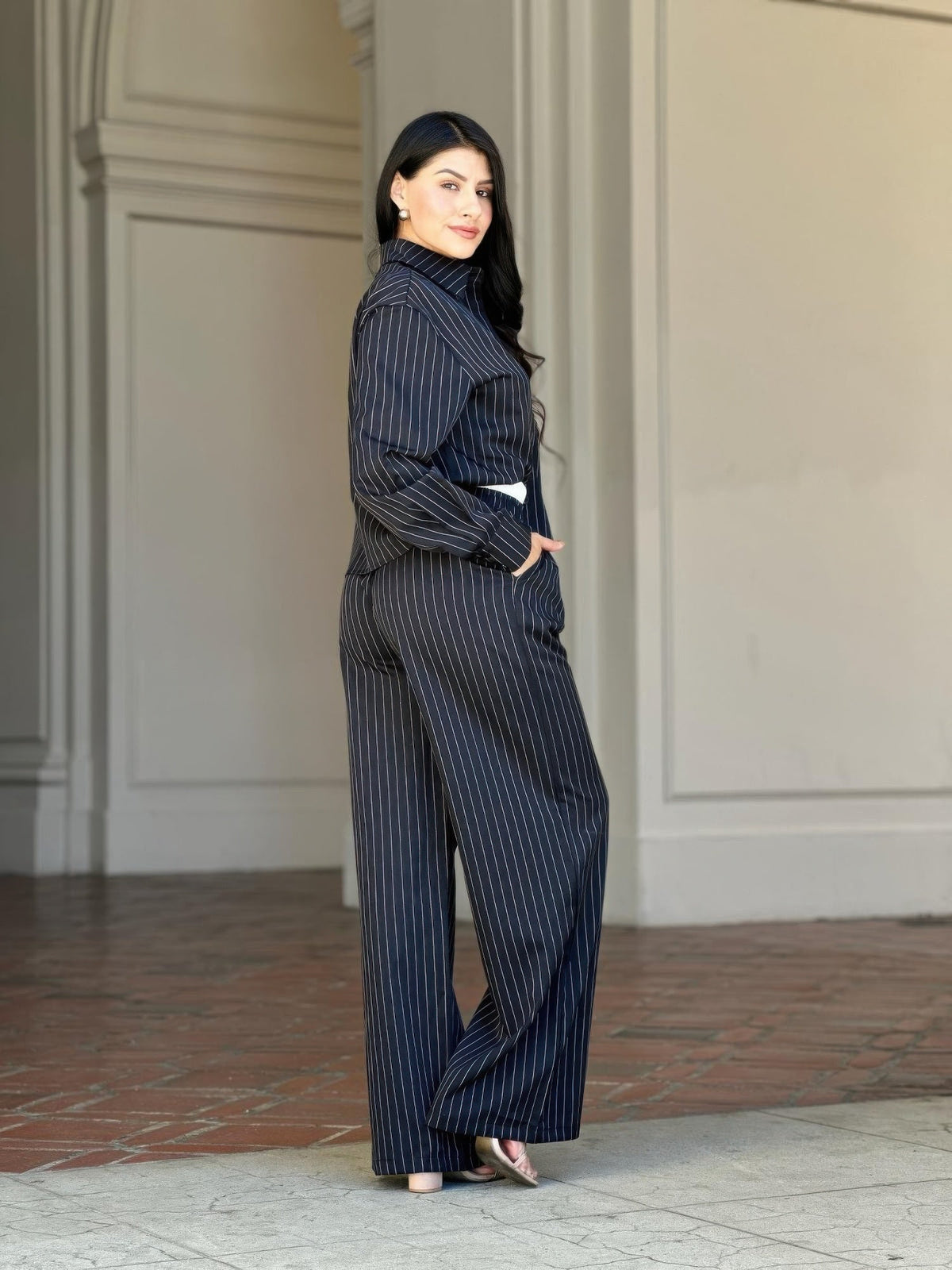 Striped Set With Double Waistband Pants And Top