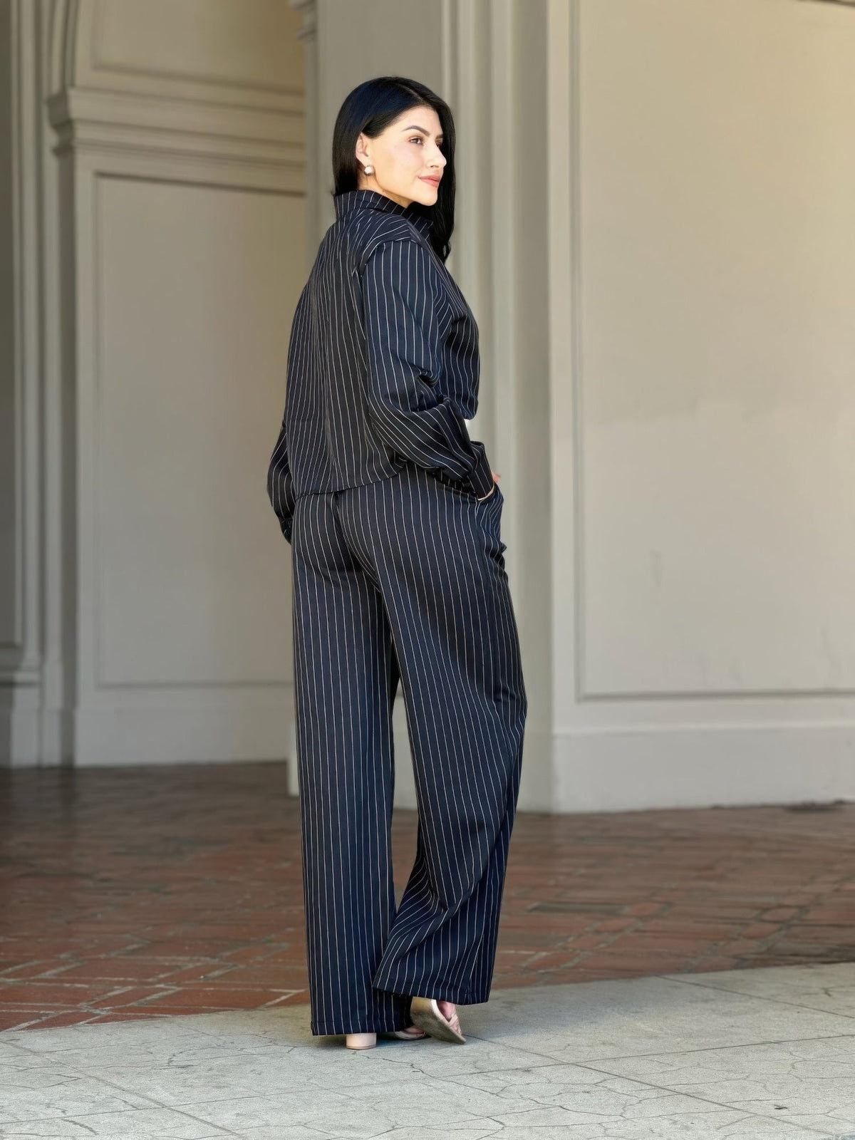 Striped Set With Double Waistband Pants And Top