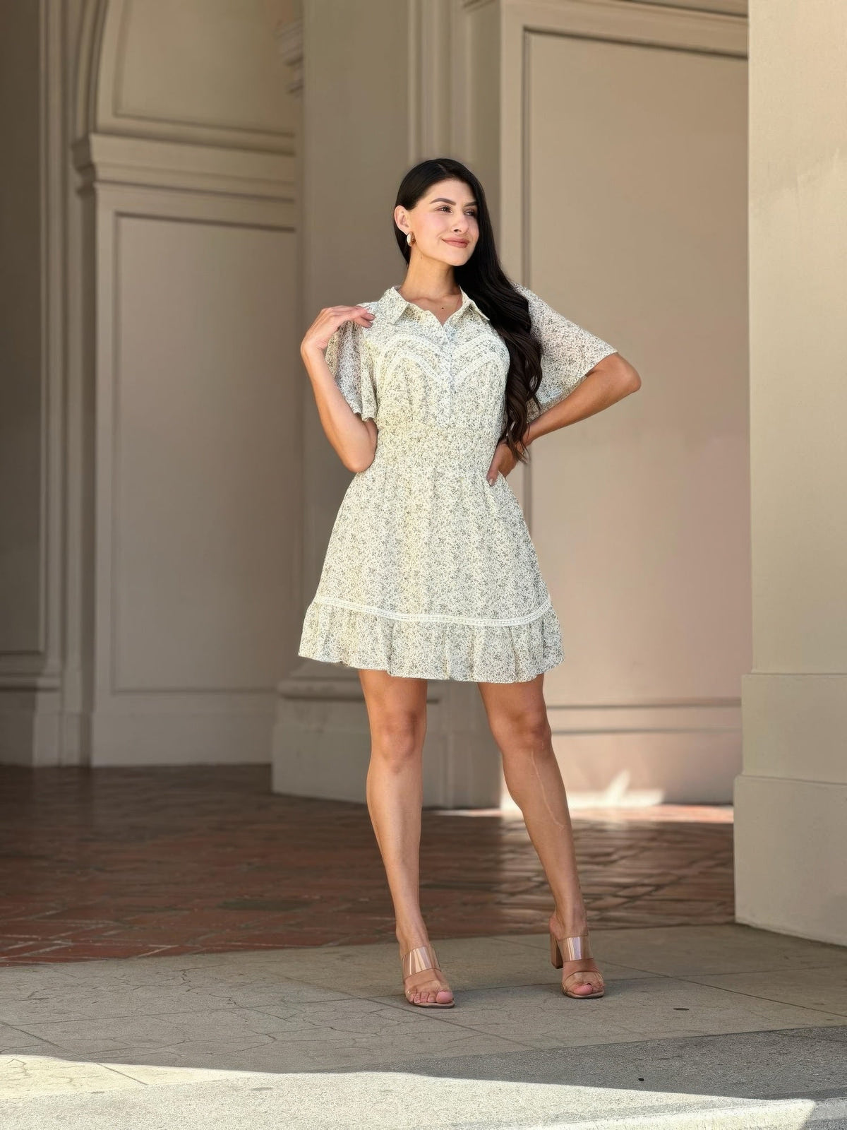 Floral Print Saffy Lace Smocking Waist Mini Dress