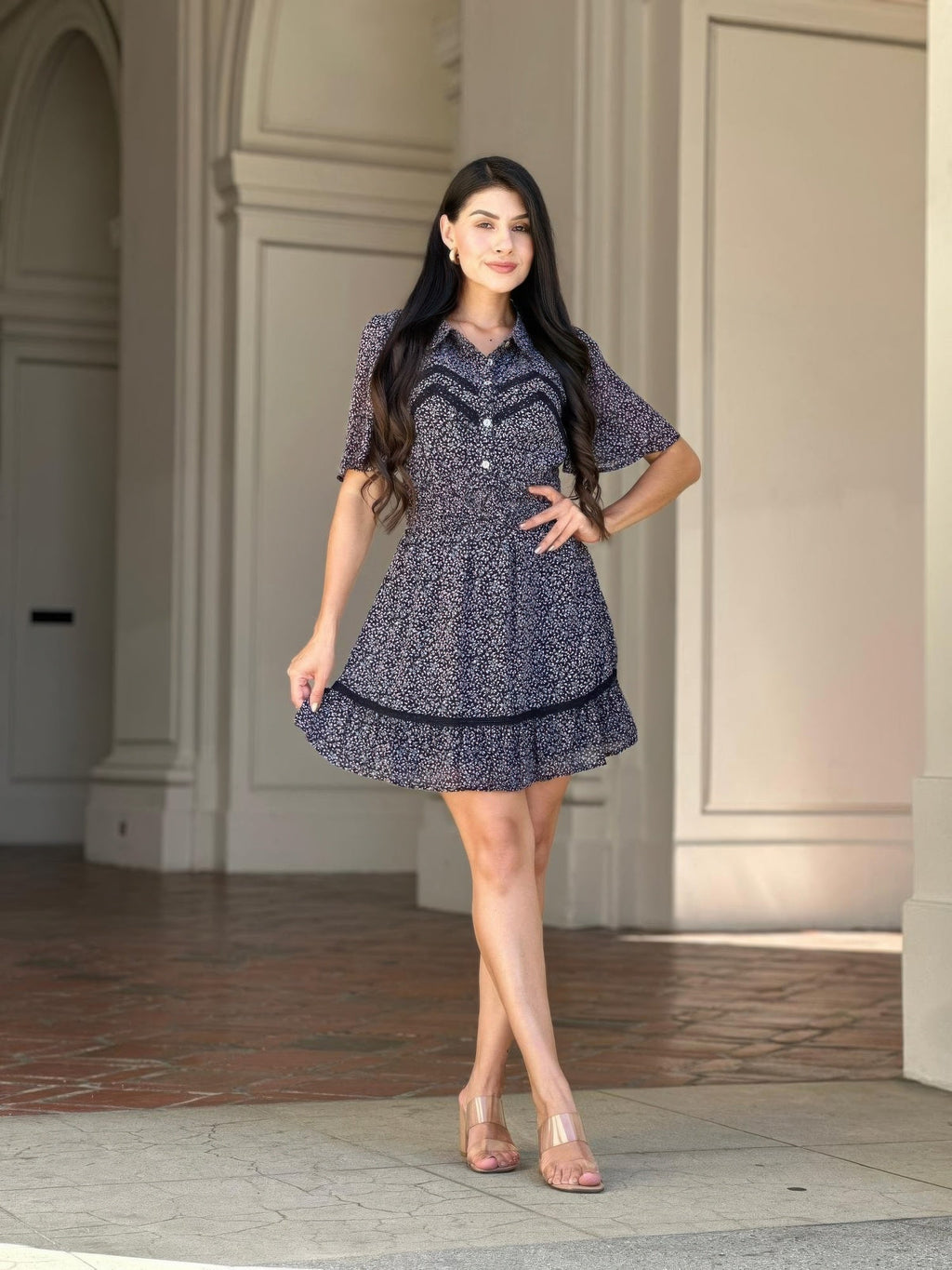 Floral Print Saffy Lace Smocking Waist Mini Dress