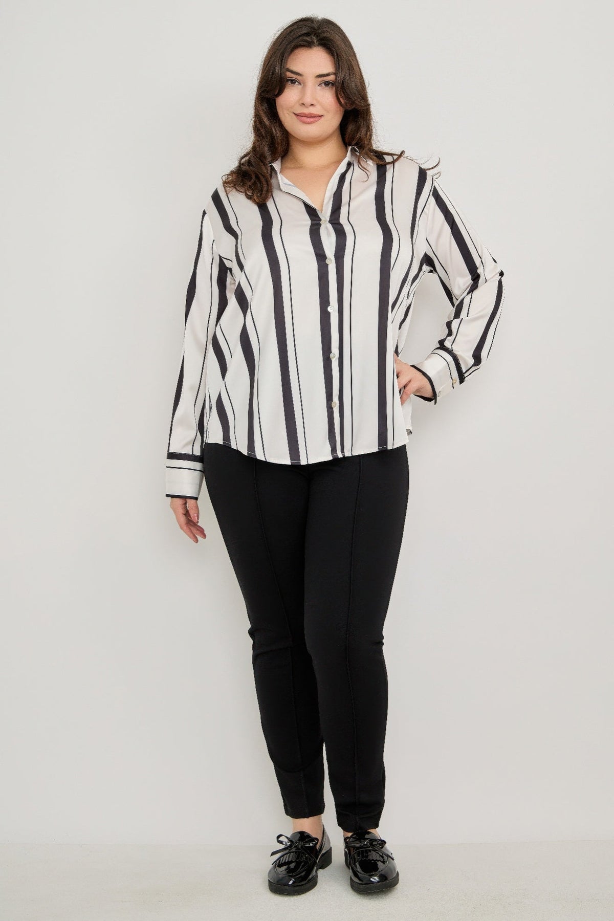 Vertical Stripe Button Down Blouse