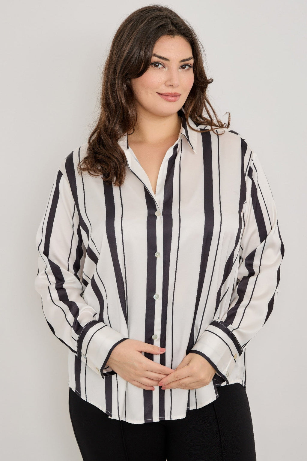 Vertical Stripe Button Down Blouse