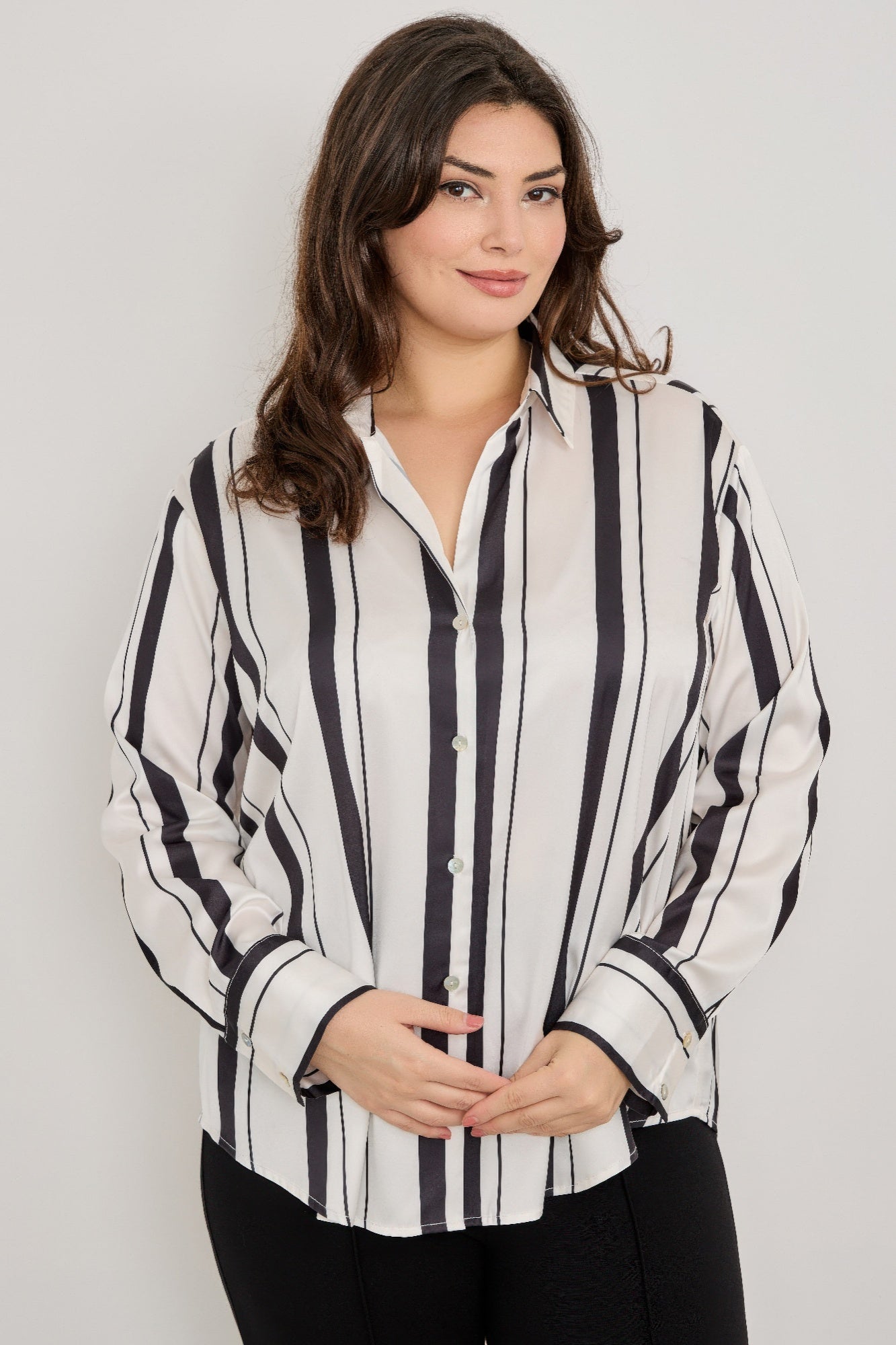 Vertical Stripe Button Down Blouse