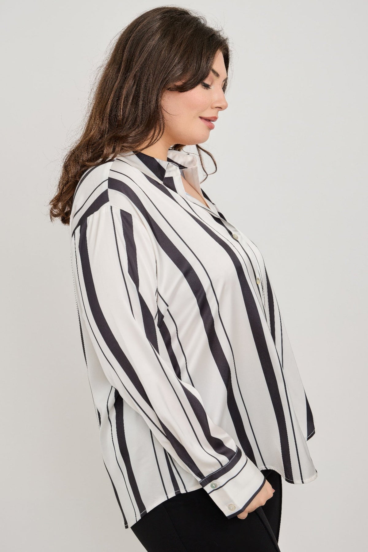 Vertical Stripe Button Down Blouse
